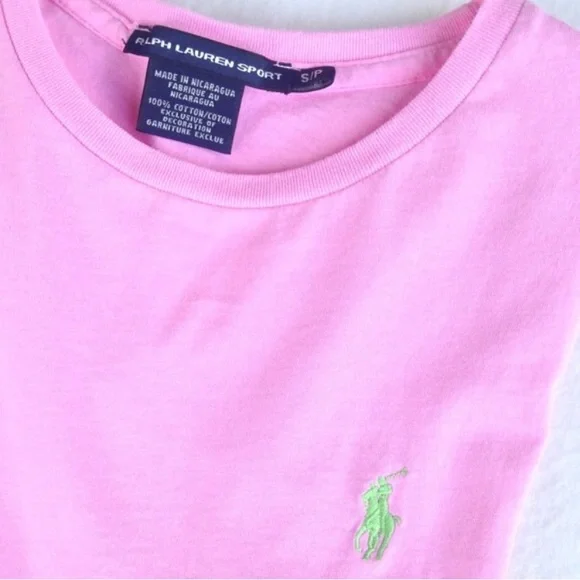 Ralph Lauren Sport Pink T-Shirt, Green Pony Logo - Picture 1 of 4